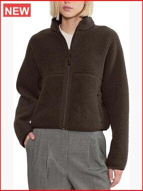 Long Sleeve Sherpa Jacket with Pockets, Zip Up Fleece Coat
